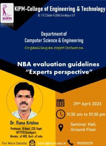 Session on "NBA Evaluation Guidelines" By Dr. Rama Krishna (Professor & Head CSE Deptt. NITTR Chandigarh, Ministry of HRD, Govt of India)